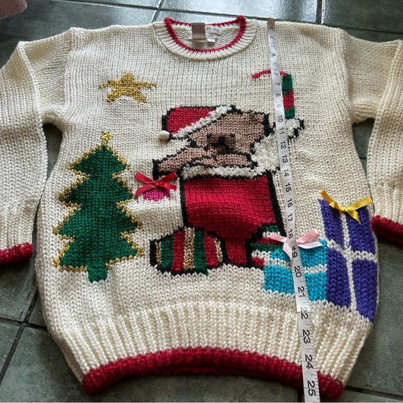 VTG 80s Retro Chunky Knit Christmas Teddy Bear Sweater - Picture 5 of 6